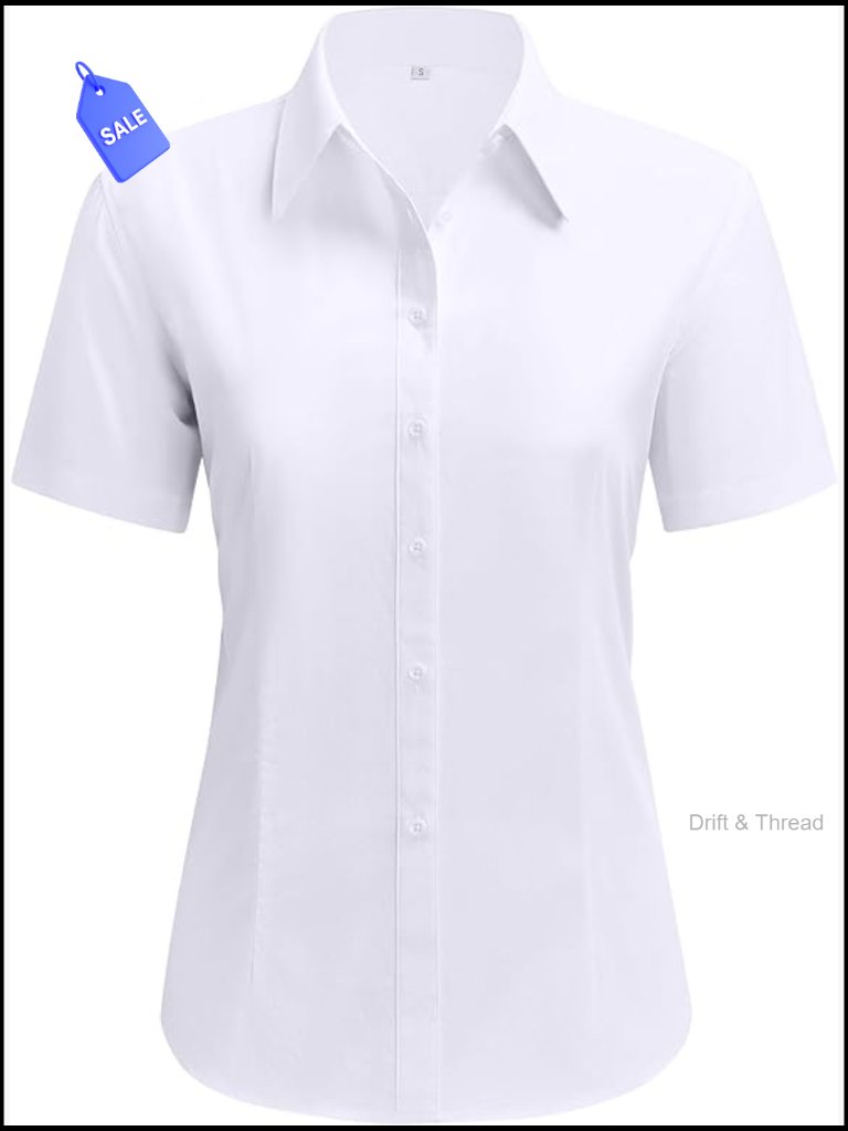 Short Sleeve Cotton Button Down Shirt For Women